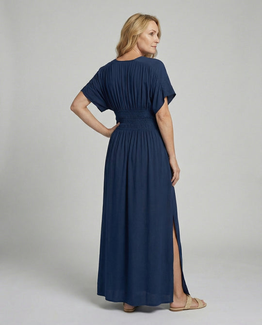 Damen Maxikleid Sommer V-Ausschnitt Schlitz