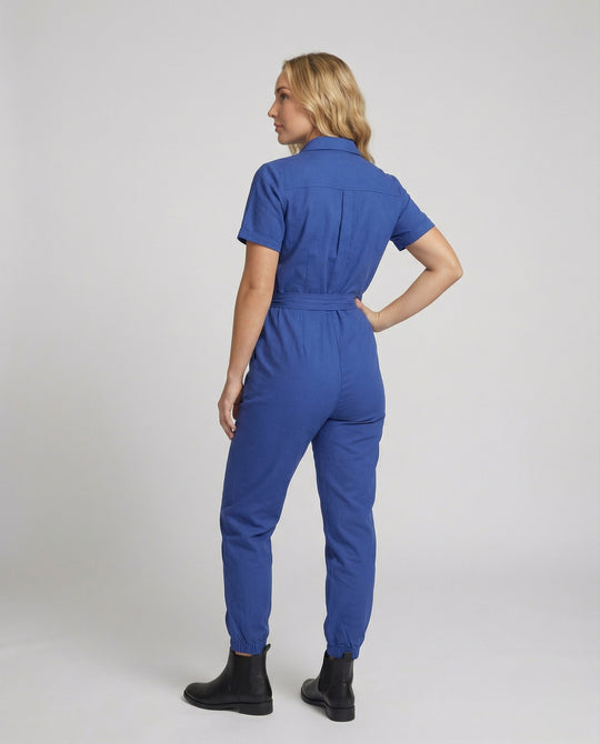 Damen lässiger Jumpsuit mit tailliertem Schnitt und durchgehender Knopfleiste R&B
