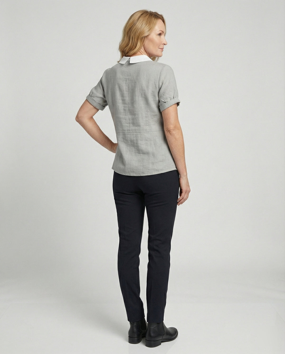 Damen Bluse Leinen Peter Pan Kragen