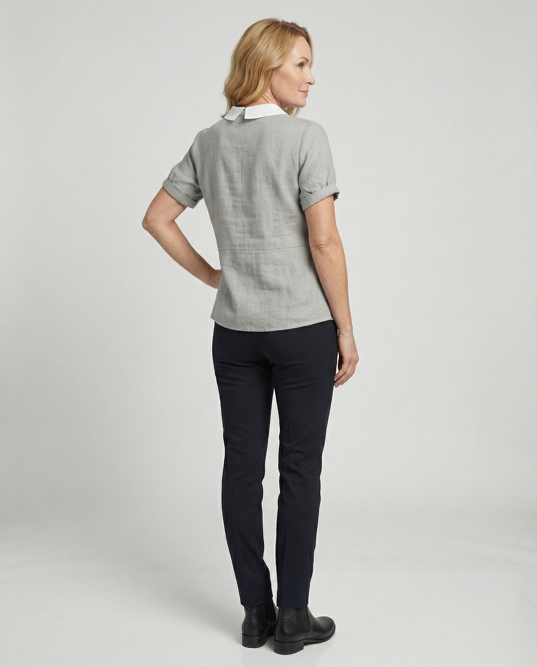 Damen Bluse Leinen Peter Pan Kragen