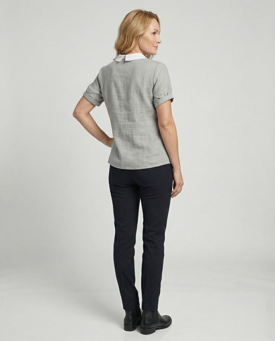 Damen Bluse Leinen Peter Pan Kragen