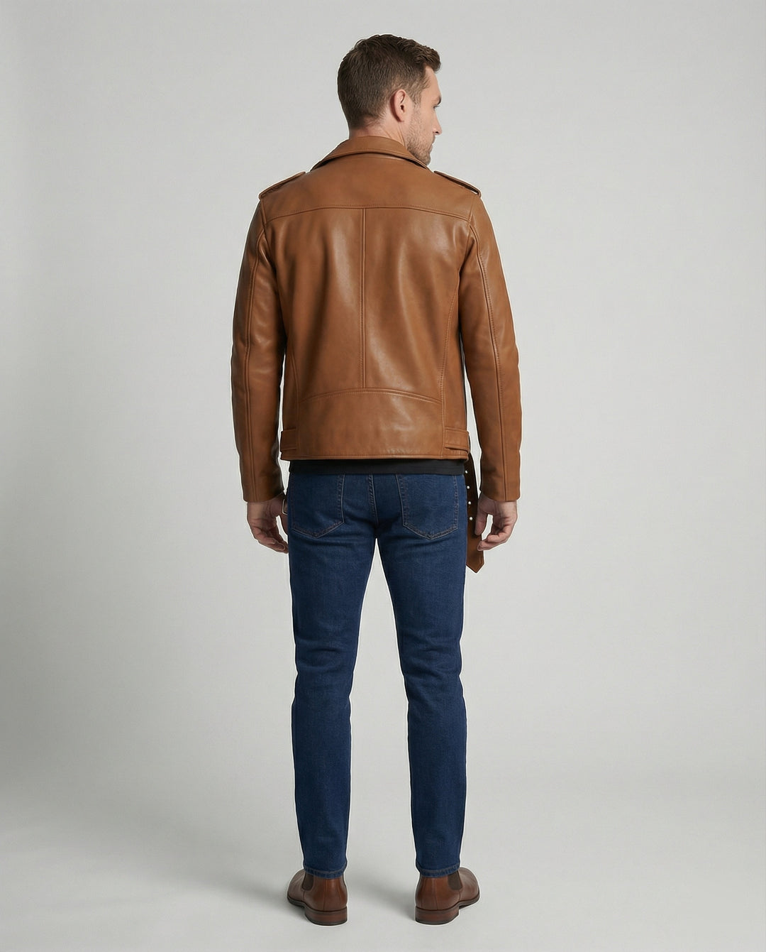 Herren Bikerjacke Kunstleder tailliert