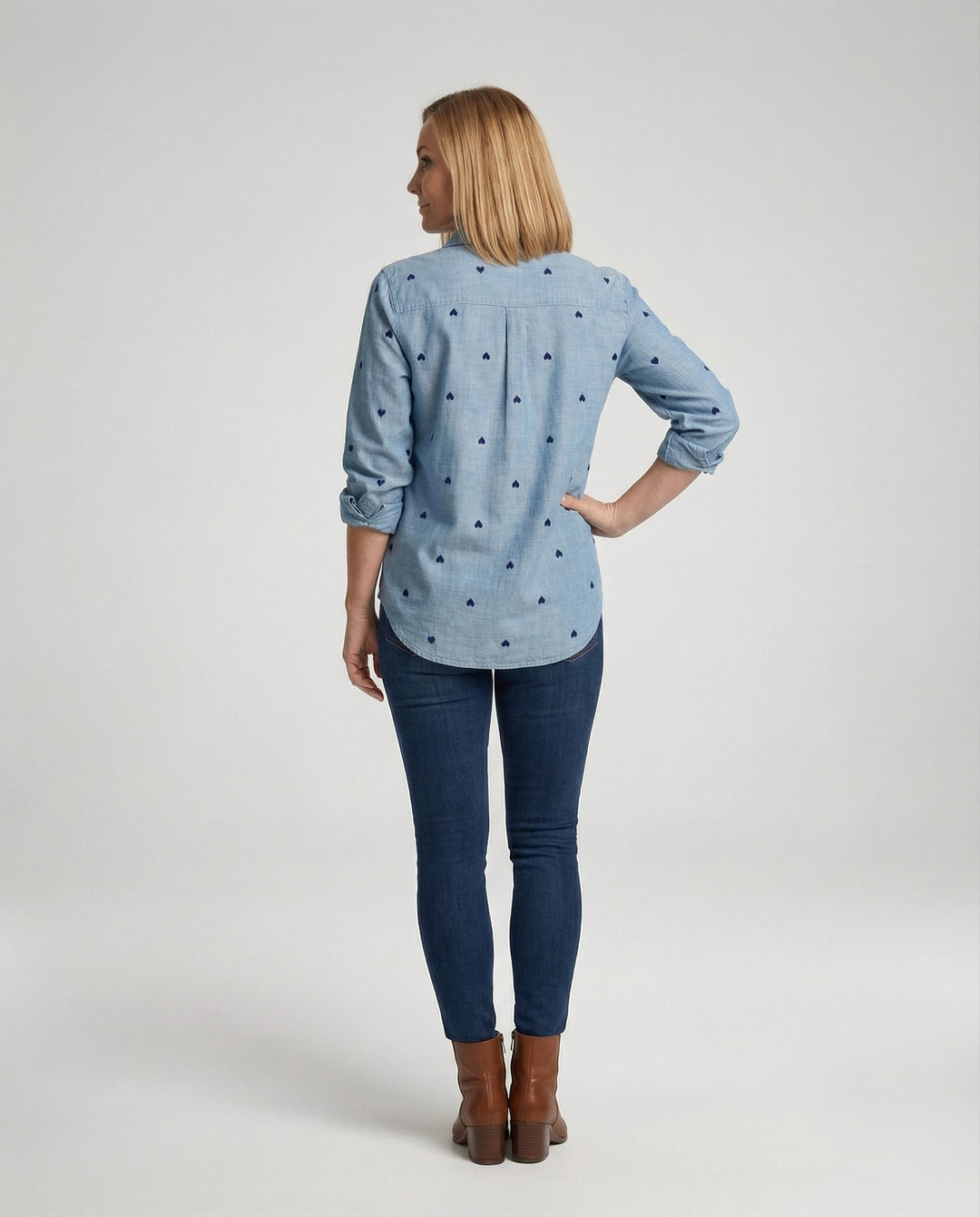 Damen Jeansbluse Herz Print