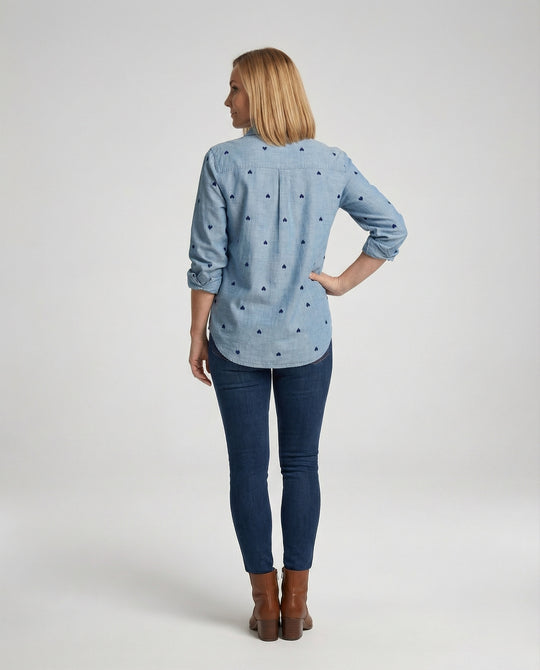 Damen Jeansbluse Herz Print