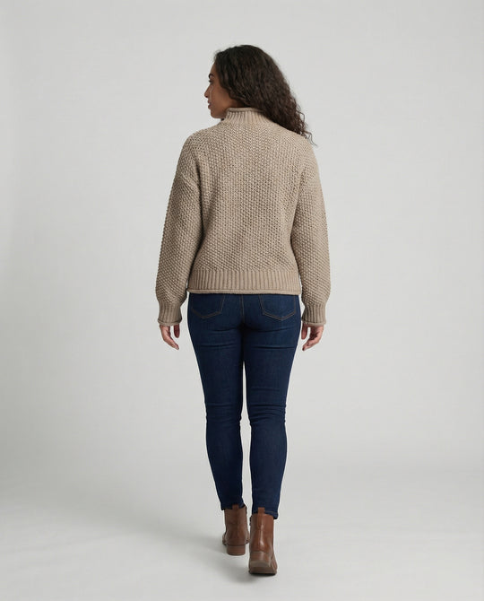 Damen kuscheliger Strickpullover mit hohem Kragen und weit geschnittenen Ärmeln R&B