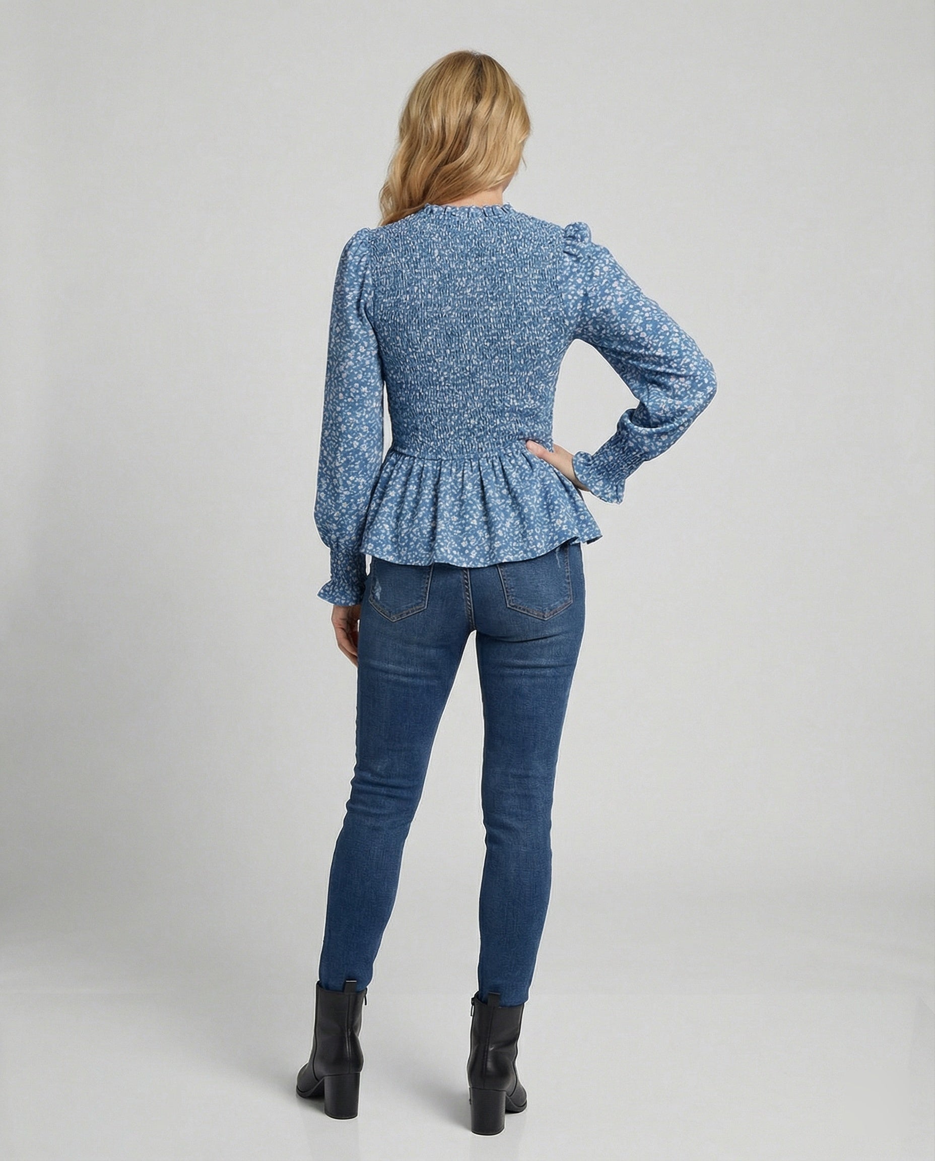 Bluse Damen Peplum Gesmokt