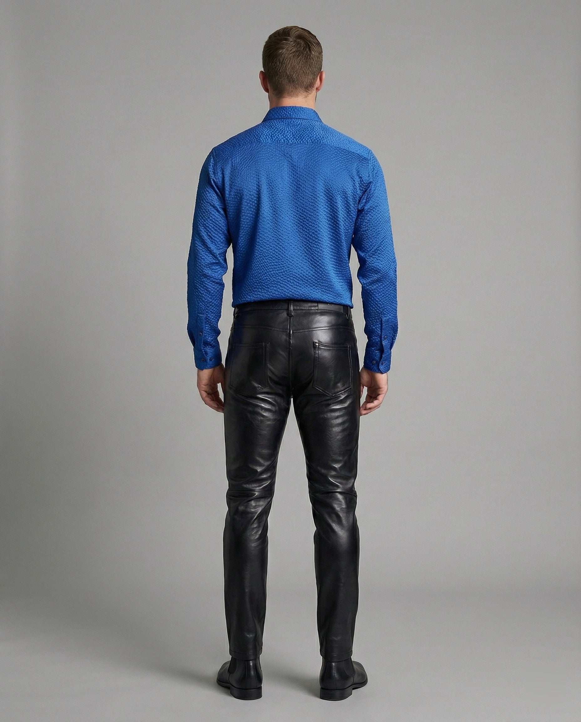 Herren Kunstleder Hose Slim Fit mit Steppdetails
