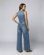 Damen Jumpsuit mit weit geschnittenen Beinen und eleganter Knopfleiste R&B