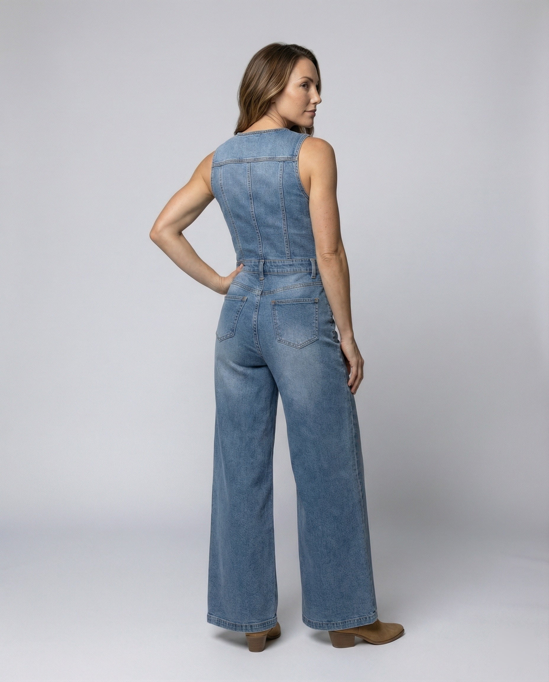 Damen Jumpsuit mit weit geschnittenen Beinen und eleganter Knopfleiste R&B