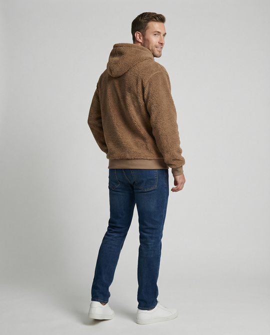 Herren Kuscheliger Teddy-Pullover mit Kapuze und elastischem Bund R&B