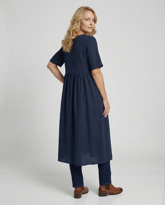 Freizeitkleid Damen Midikleid Leinenoptik
