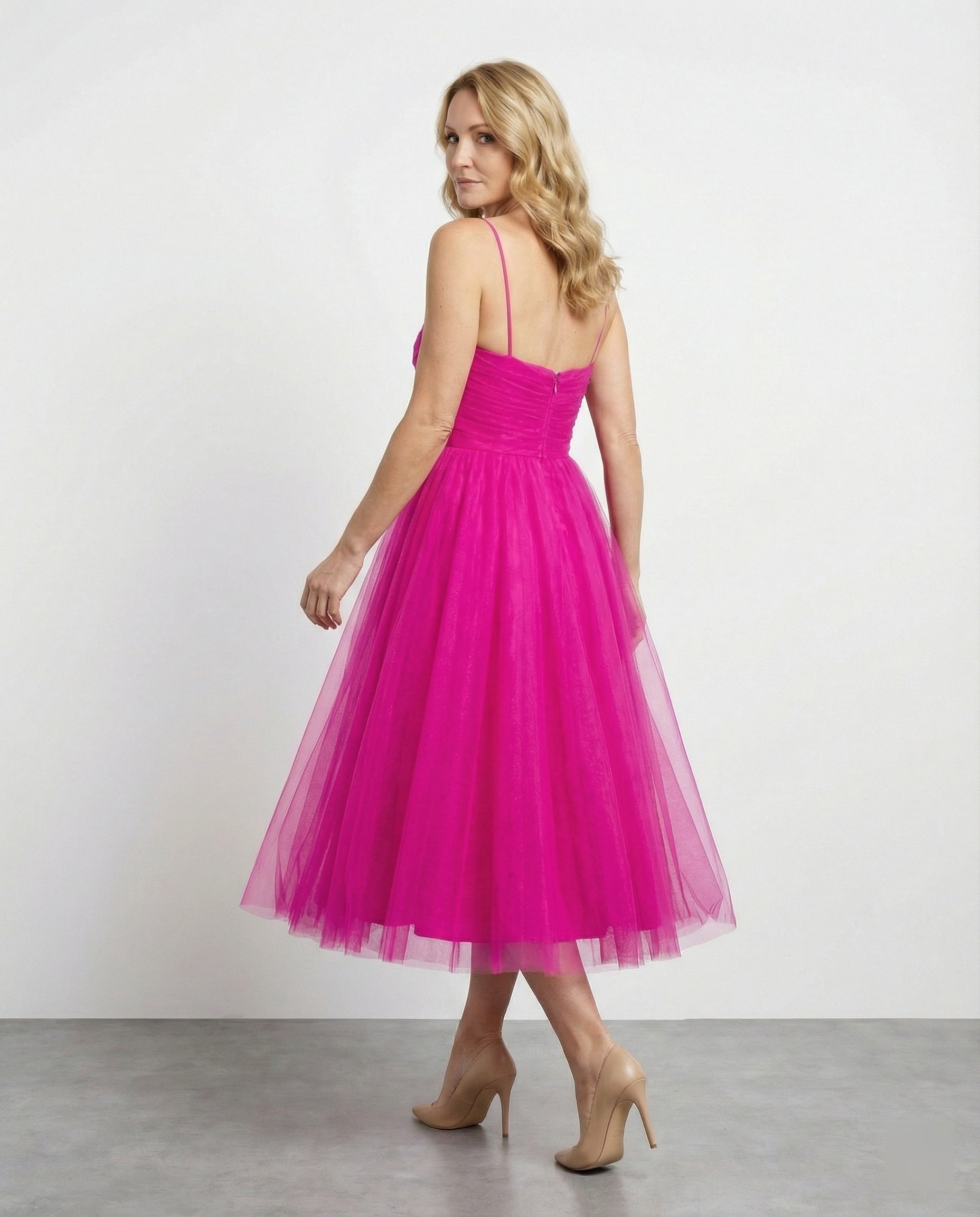 Damen Tüll Maxikleid mit Herz Ausschnitt