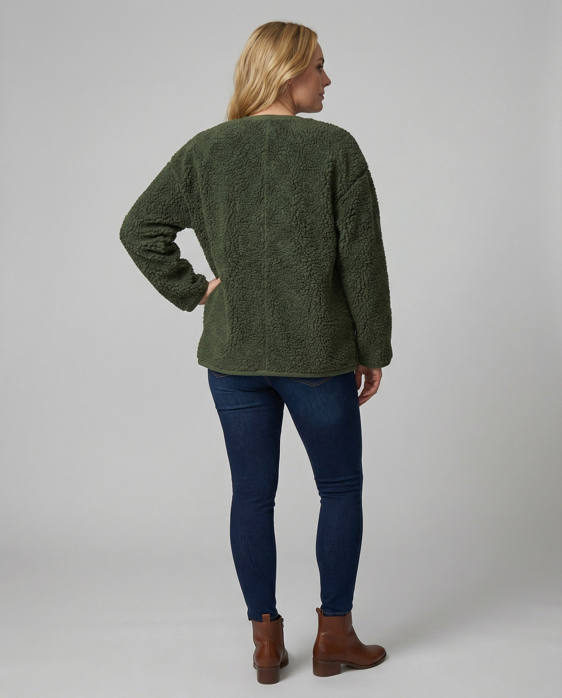 R&B | Damen Warme Winterjacken - Lässige Langarm Button-up Fleecejacke aus Sherpa