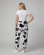 Damen Freizeithose im lässigen Cow-Print-Design mit elastischem Bund und Bündchen