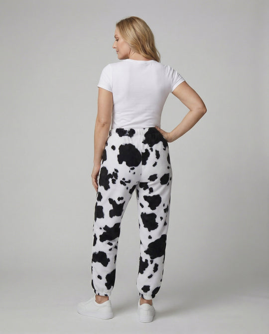 Damen Freizeithose im lässigen Cow-Print-Design mit elastischem Bund und Bündchen R&B