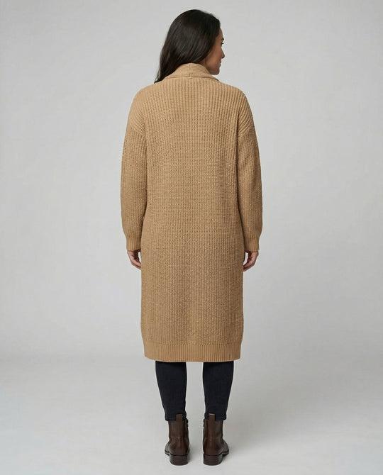 Damen Strickmantel mit Tiefem V-Ausschnitt und Seitlichen Eingrifftaschen R&B