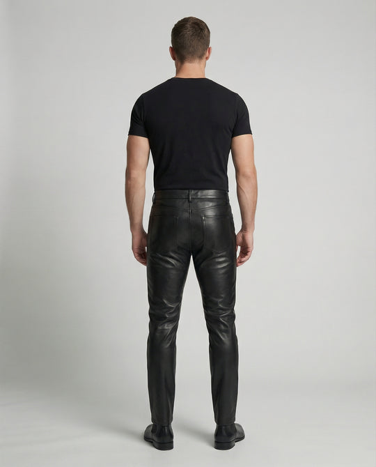 Herren Kunstleder Hose Slim Fit mit Taschen
