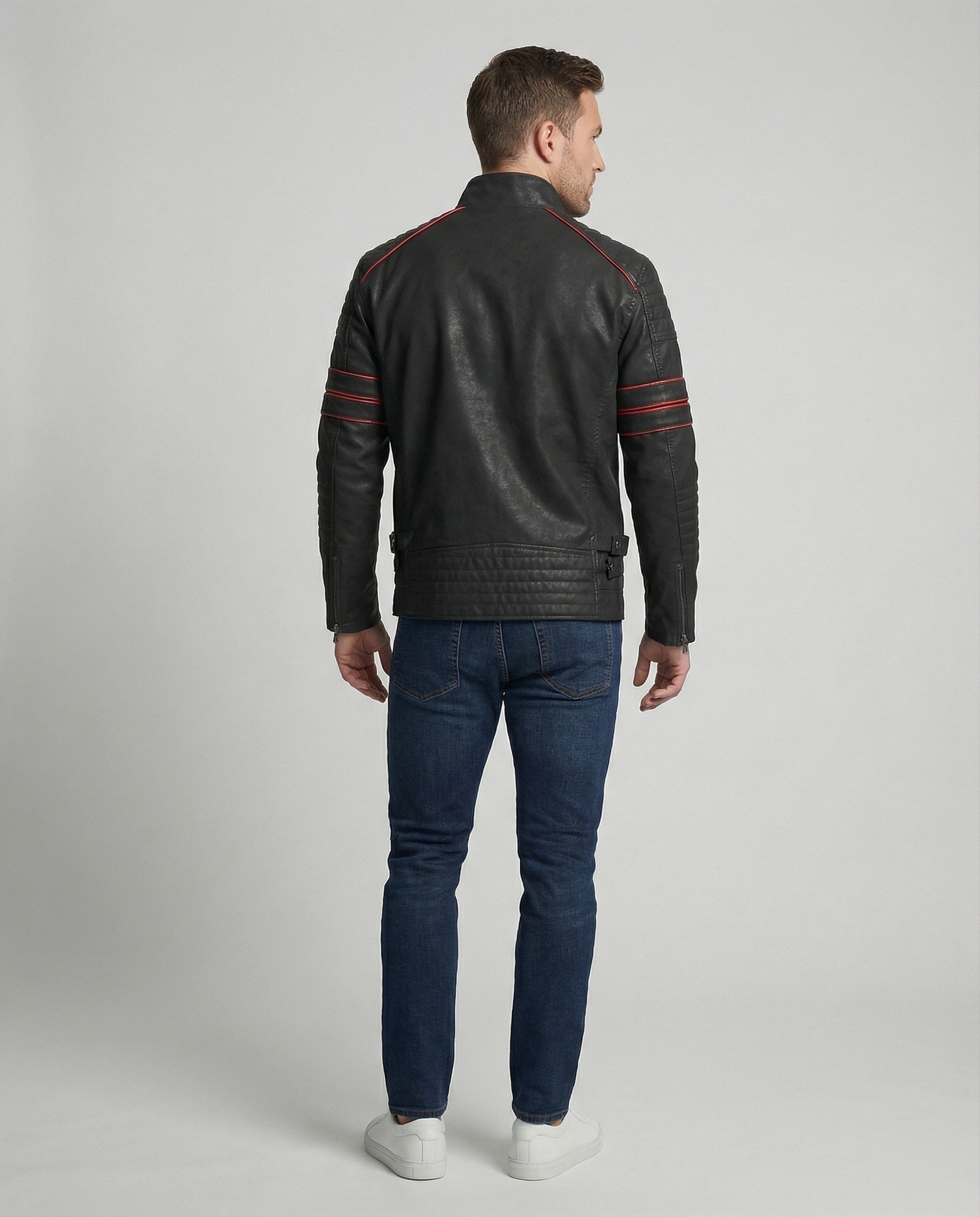 Herren Biker Lederjacke mit Steppung