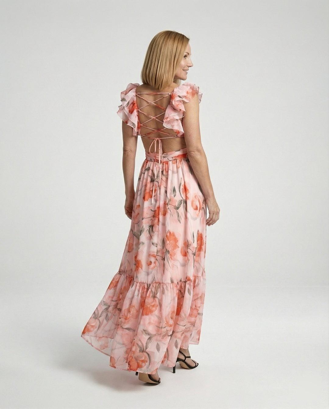Damen Maxikleid Chiffon V-Ausschnitt