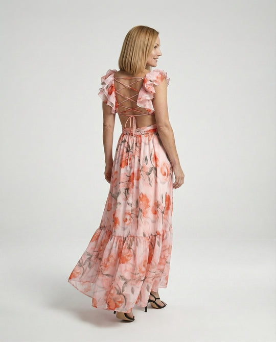 Damen Maxikleid Chiffon V-Ausschnitt