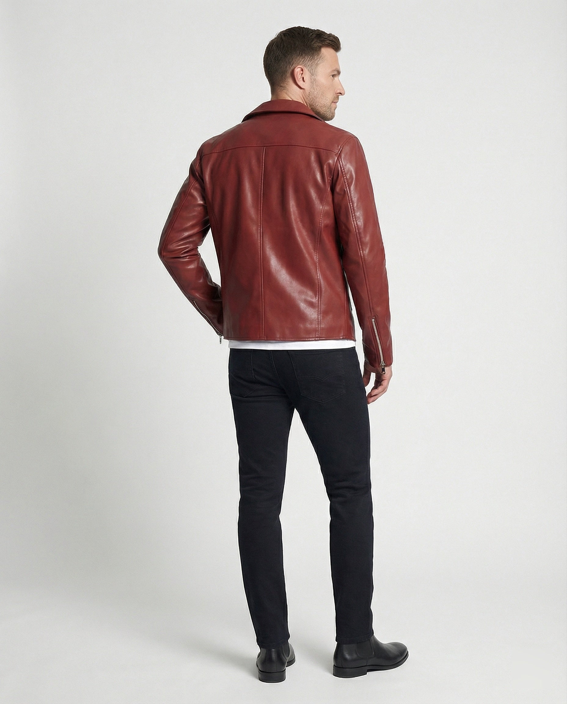 Herren Kunstleder Bikerjacke mit Designdetails