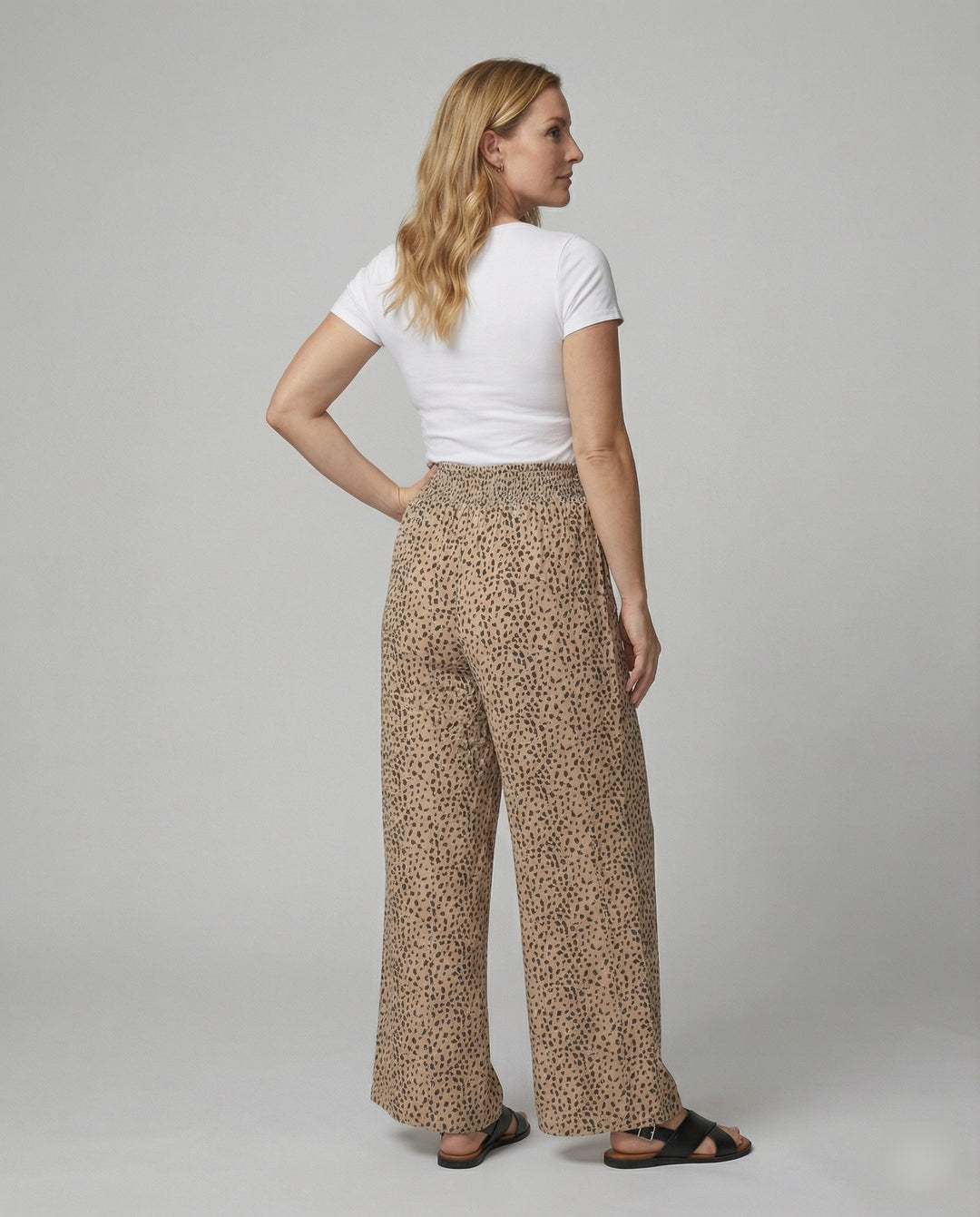 Damen weite Leinenhose mit elastischem Bund und lässigem Schnitt R&B