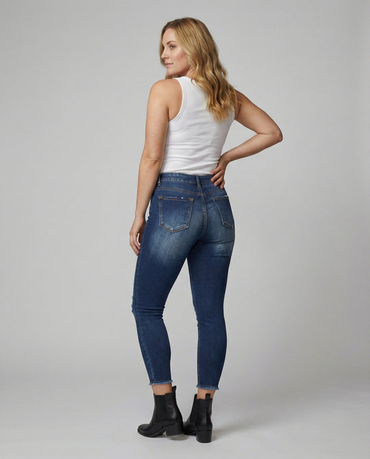 Damen figurbetonte Jeans im lässigen Destroyed-Look mit hohem Bund R&B