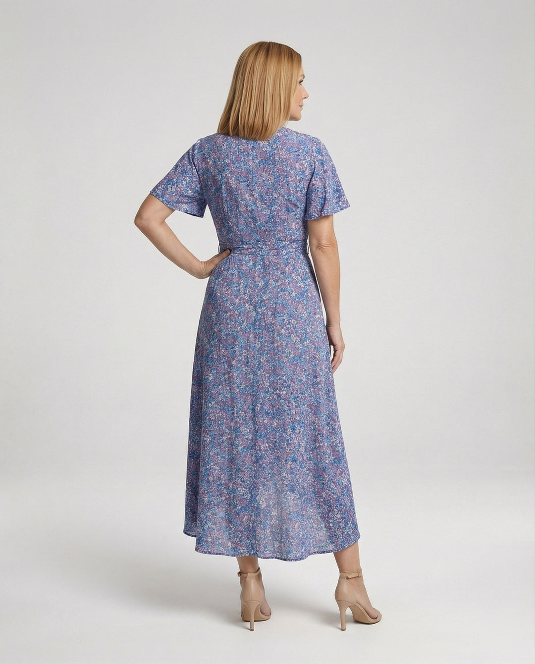 Damen Blumenkleid Midi mit Gürtel