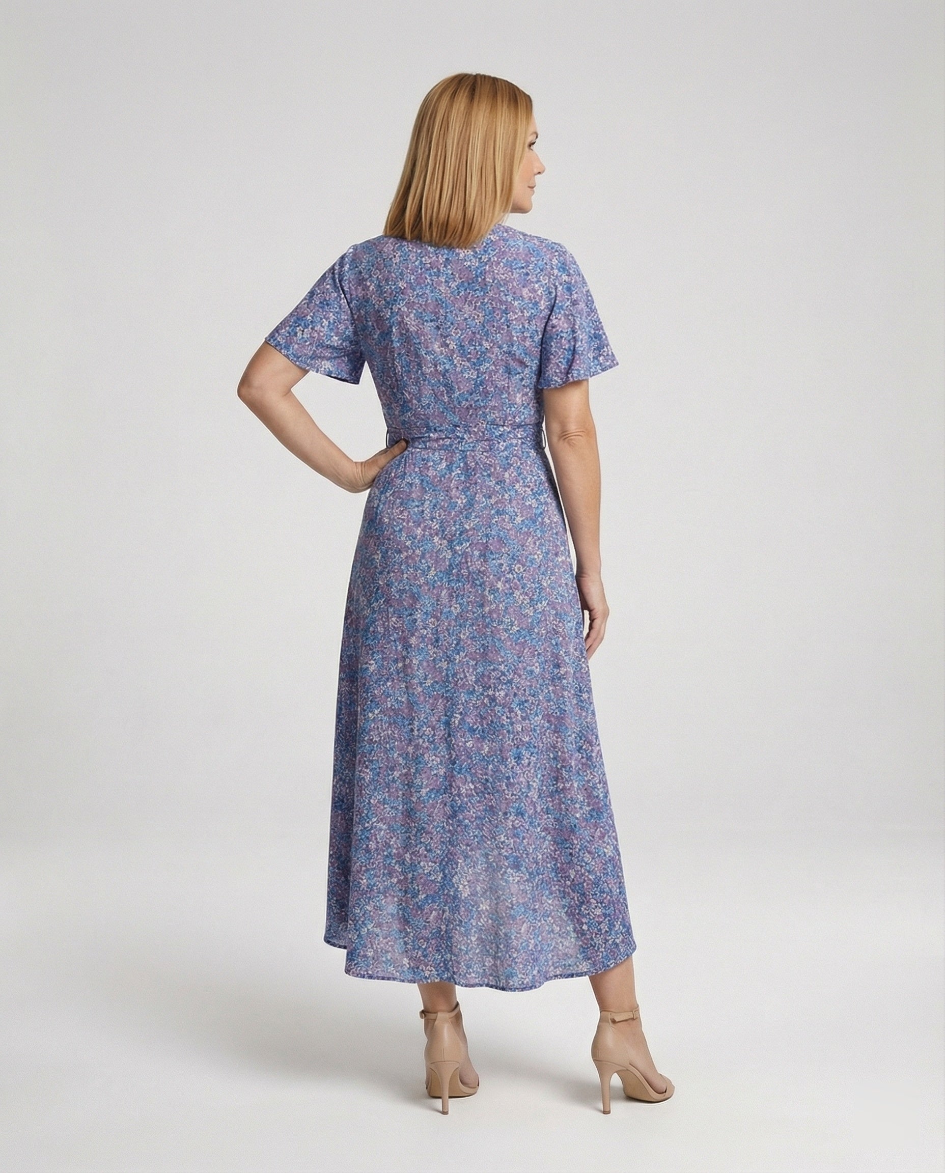 Damen Blumenkleid Midi mit Gürtel
