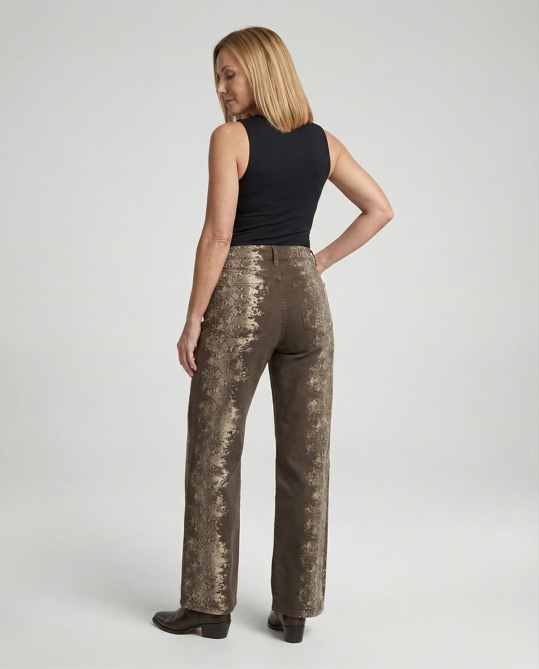 Damen Jeans weit High Waist Print