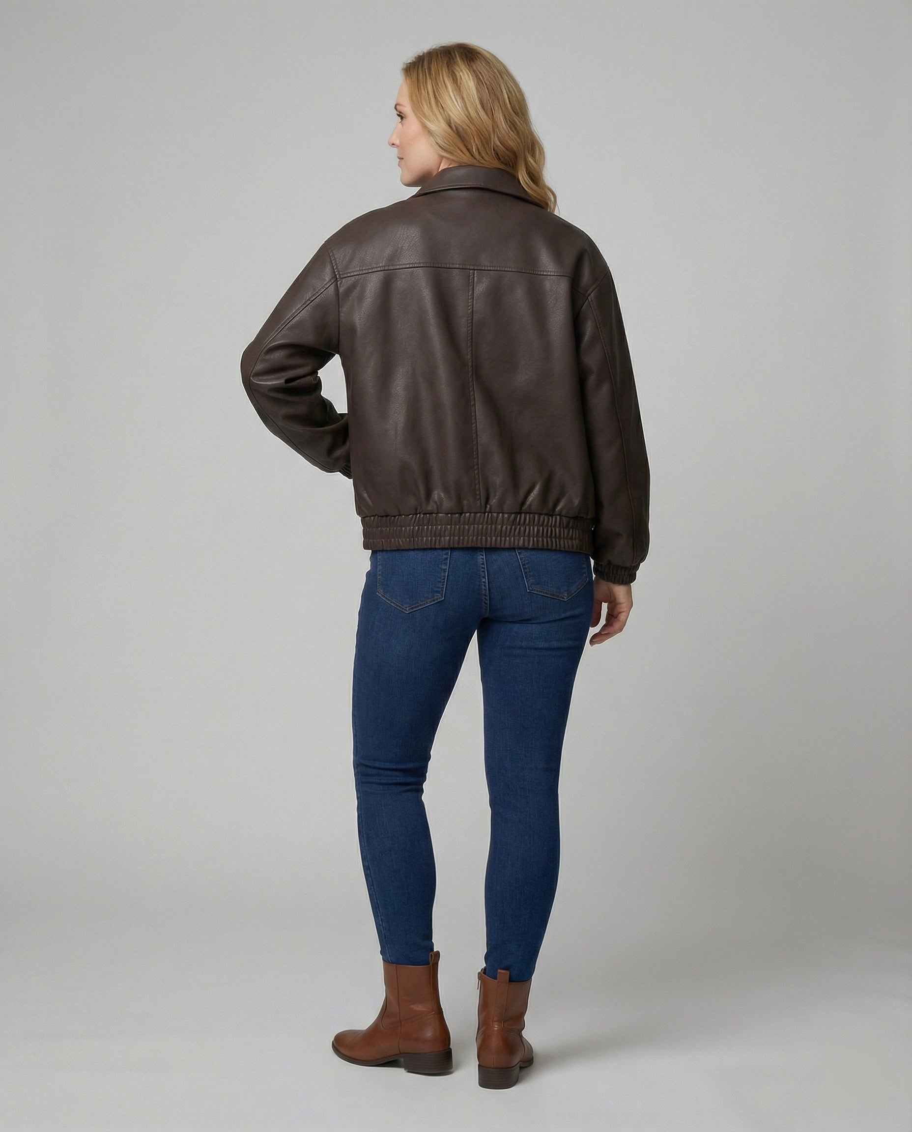 Damen Metallic Kunstlederjacke