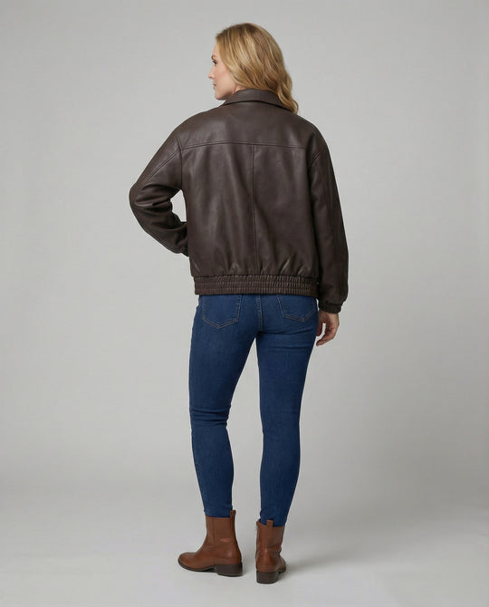 Damen Metallic Kunstlederjacke