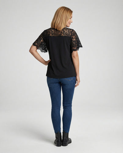 Damen Blusentop Spitze Tunika A-Linie