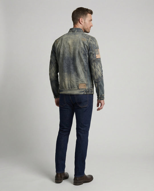 Herren Jeansjacke Biker Stil Stehkragen