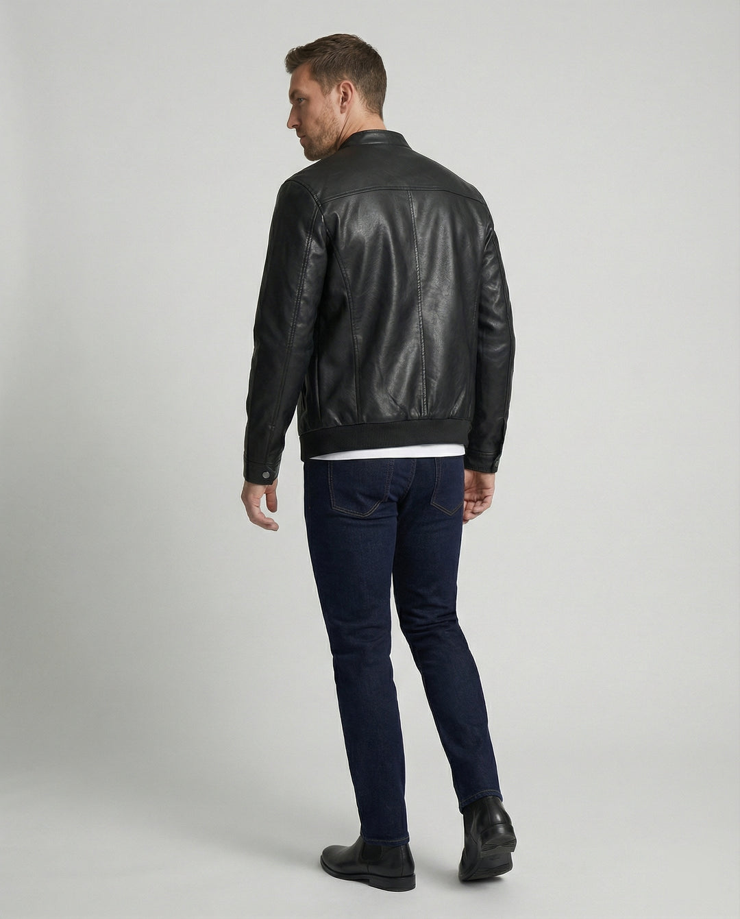 Herren Kunstlederjacke mit modernem Stehkragen R&B