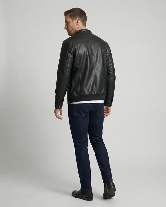 Herren Kunstlederjacke mit modernem Stehkragen R&B