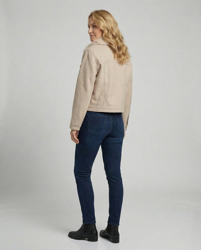 Damen Wolljacke mit Kunstfellkragen