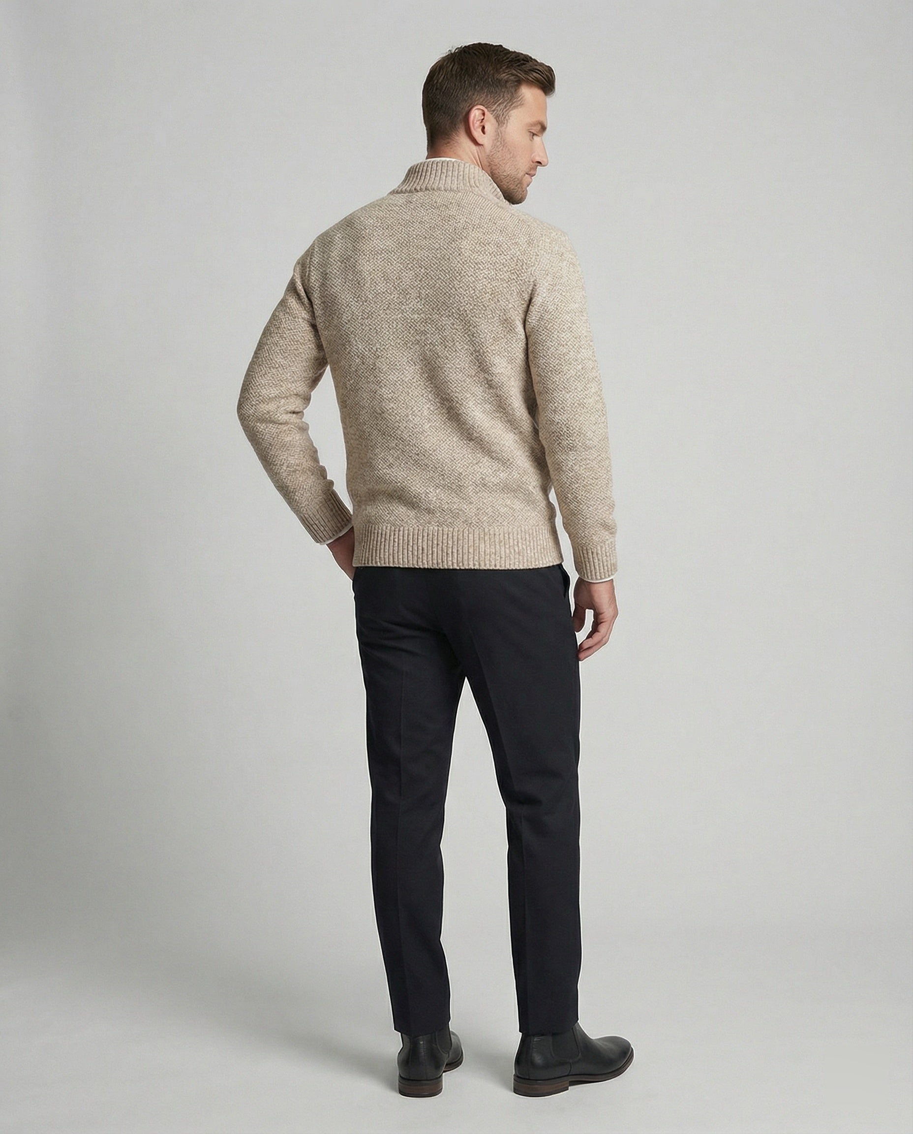 Herren Strickjacke mit hohem Kragen und elegantem Reißverschluss R&B