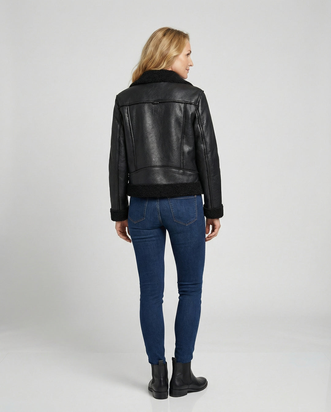 Damen Lederjacke Schwarz gefüttert