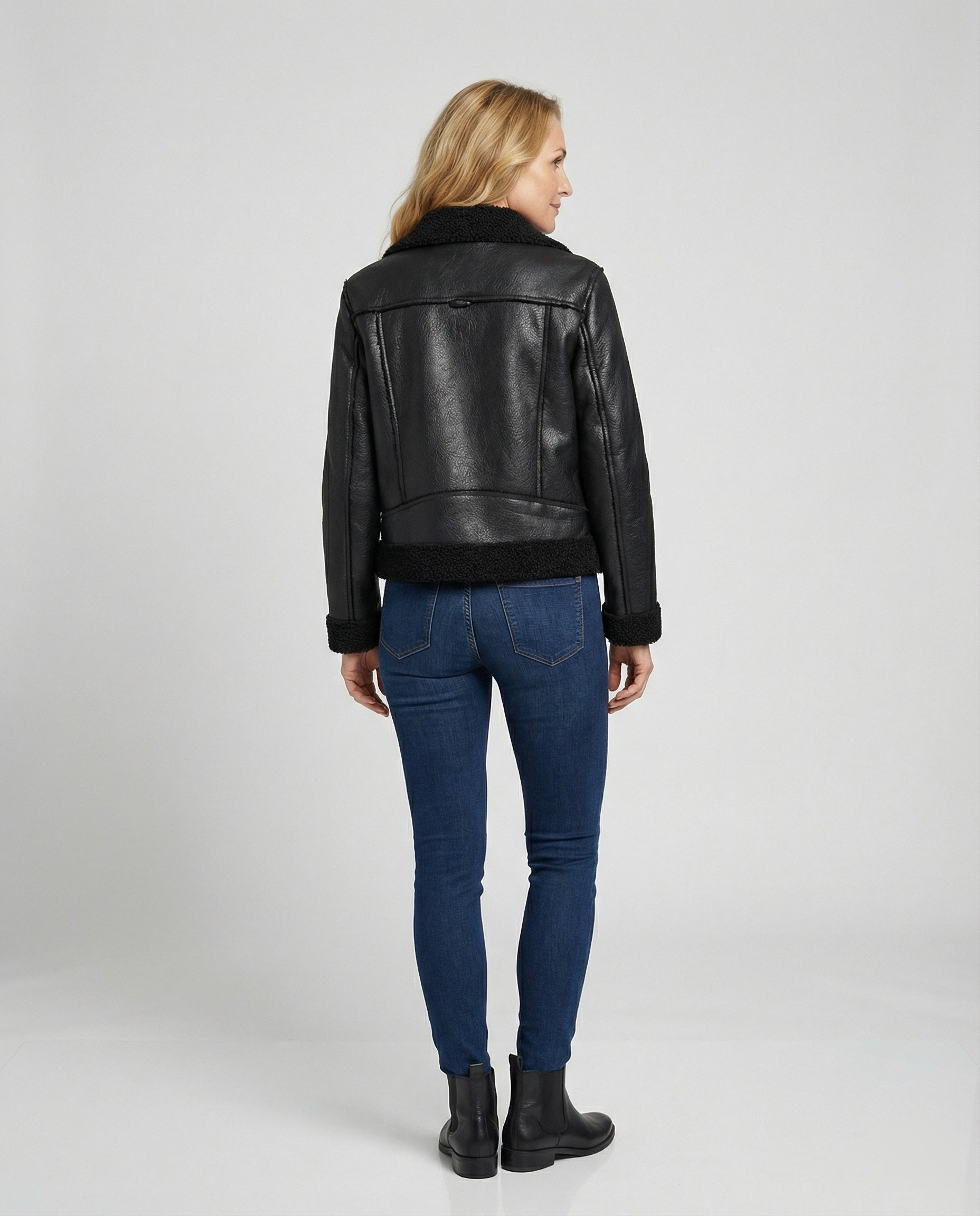 Damen Lederjacke Schwarz gefüttert