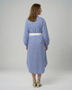Damen Midikleid Hemdblusenkleid gestreift