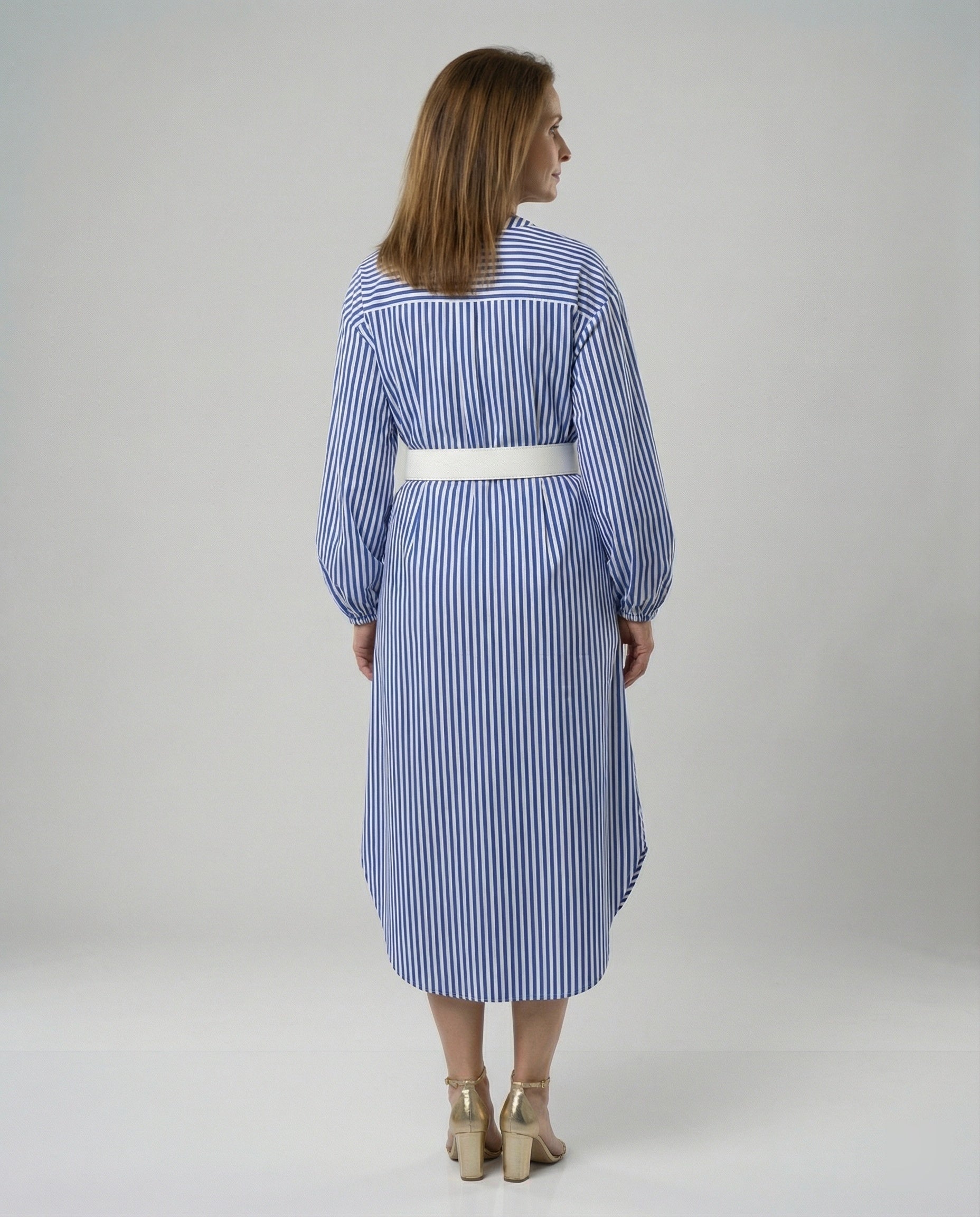 Damen Midikleid Hemdblusenkleid gestreift