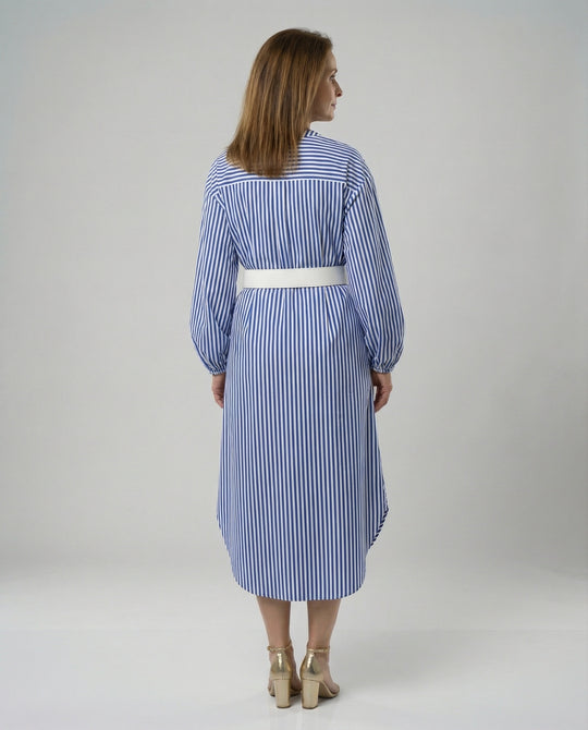 Damen Midikleid Hemdblusenkleid gestreift