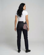 Damen Jeans High Waist Perlenstickerei