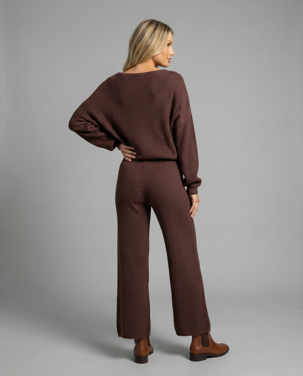 Damen Strickanzug mit lässigem Oversized-Schnitt und weiten Beinen R&B