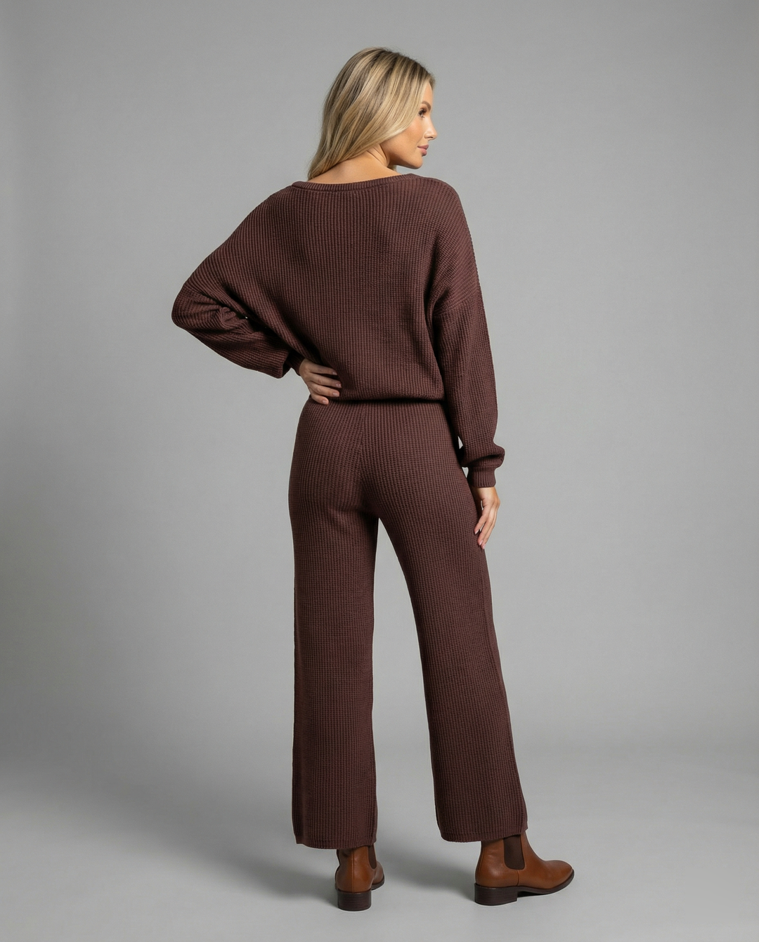 Damen Strickanzug mit lässigem Oversized-Schnitt und weiten Beinen R&B