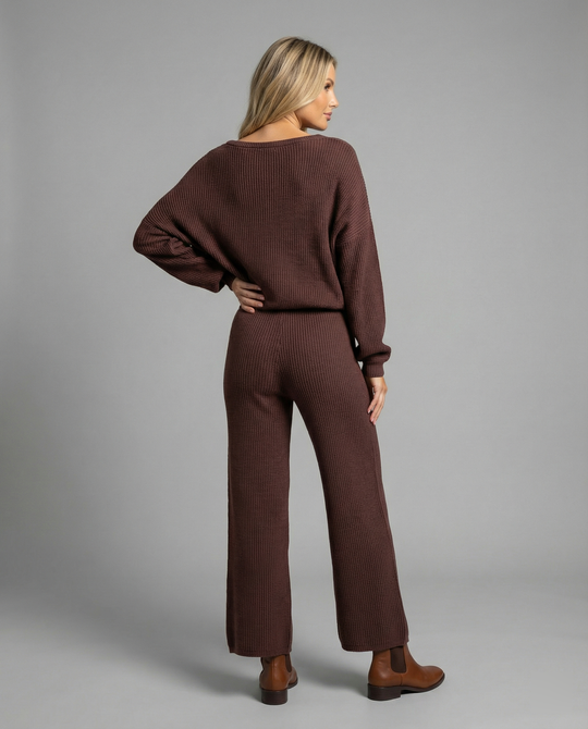Damen Strickanzug mit lässigem Oversized-Schnitt und weiten Beinen R&B