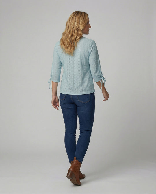 Damen Modisches Blusenshirt mit Spitzendetails und Knopfleiste R&B