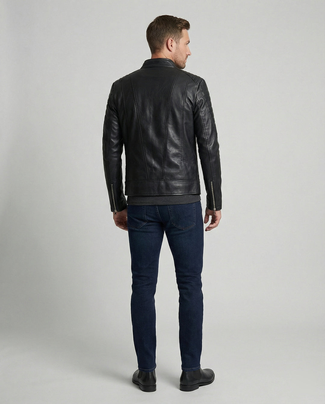 Herren Kunstleder Bikerjacke mit gesteppter Schulter R&B