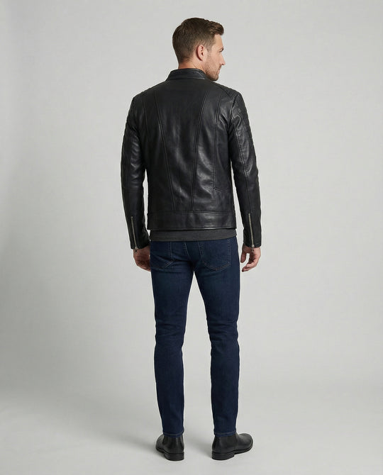 Herren Kunstleder Bikerjacke mit gesteppter Schulter R&B